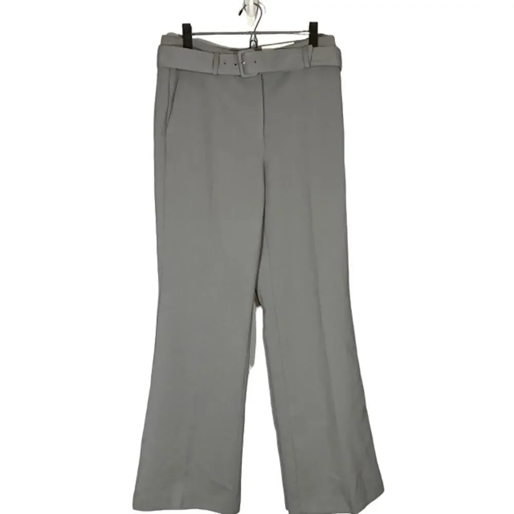 Ann Taylor Gray Textured The Belted Boot High Rise Full Length Pants Women Sz 8